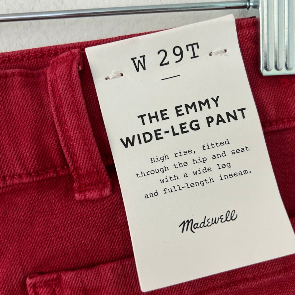 Madewell Womens Emmy Wide-Leg Denim Pants Cherry Red High Rise 29 Tall New - Picture 6 of 10